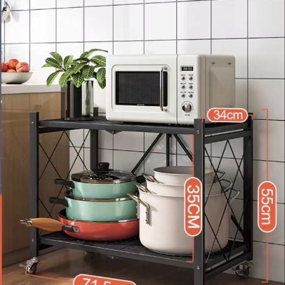 Estante de almacenamiento plegable, estante de almacenamiento multicapa plegable y multifuncional para microondas de cocina, estante de almacenamiento para cocina doméstica