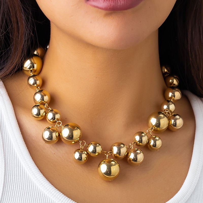 European and American Cross-Border Jewelry Beaded Choker Round Beads Exaggerated Large Beads Neck Clavicle Chain Jewelry Women's High-End