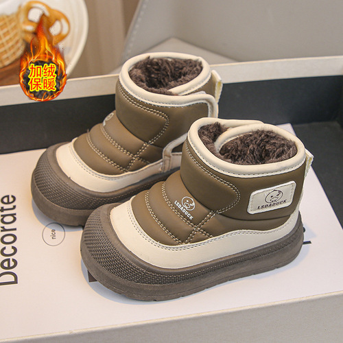 Girls 'snow boots with thickened leather and waterproof ankle boots for boys' new cold-proof and warm-keeping children's bread shoes