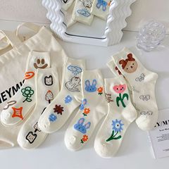 新款卡通塗鴉個性白襪子女中筒襪 ins潮秋冬季薄款日系女棉襪
