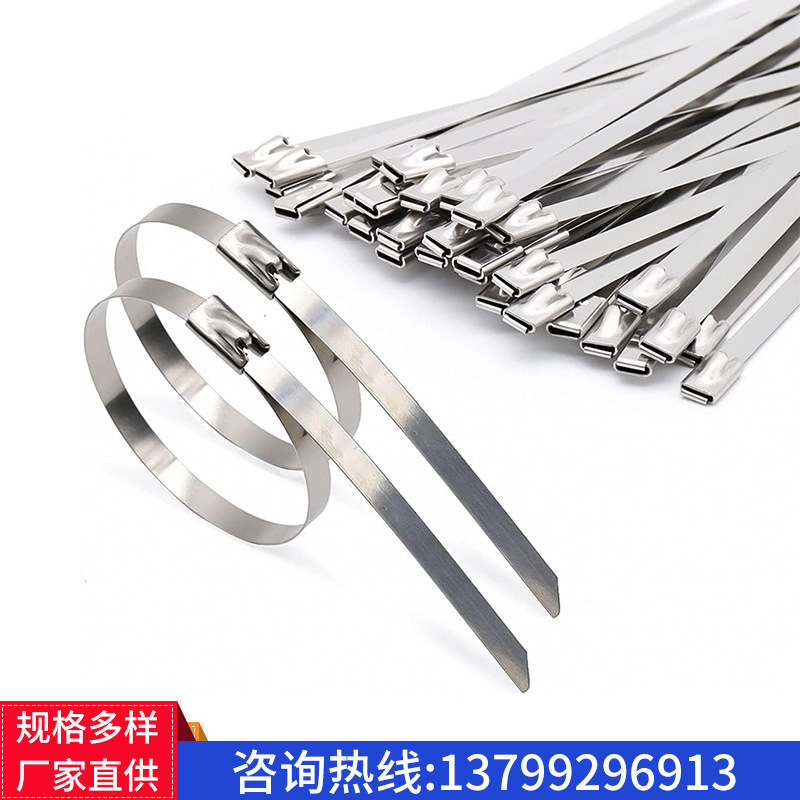 304不锈钢扎带4.6*300自锁式金属船用束线带户外耐高温绑电缆钢带