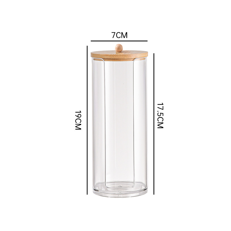Caja de almacenamiento acrílica con tapa de bambú, organizador transparente para bastoncillos y cosméticos