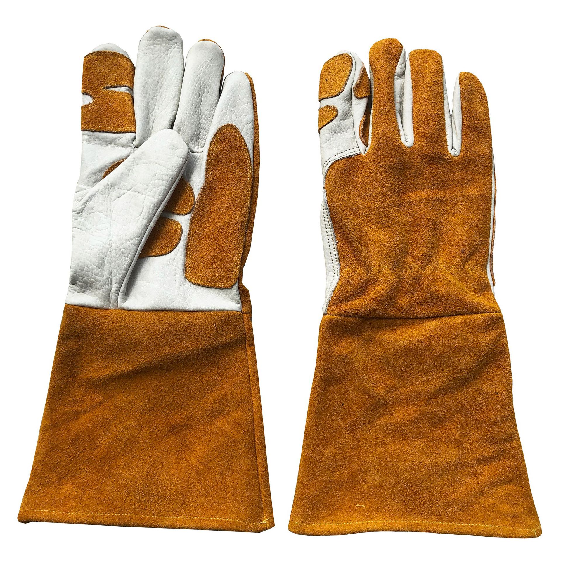 跨境热销牛头层皮长款Mig电焊手套 氩弧焊焊工隔热防火线耐磨劳保