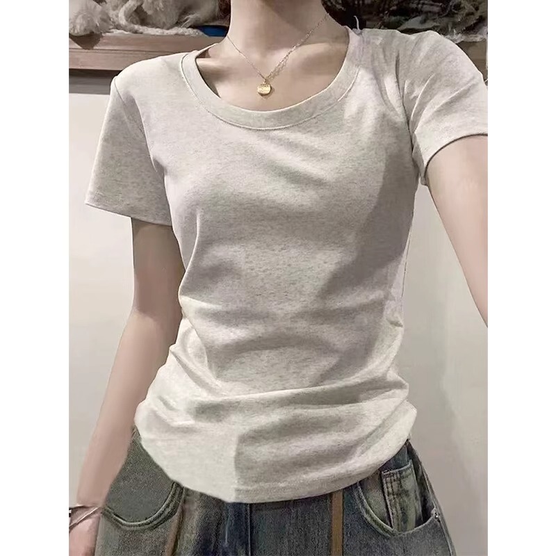 American Style Shoulder Crewneck Short-sleeved T-shirt Women's Summer Thin 2025 New Style Spice Girls Slim-fit Slimming Base Jacket