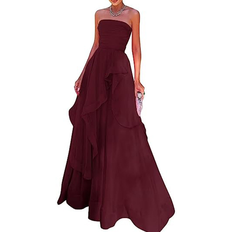 Strapless Chiffon Prom Dresses for Women Long Sleeveless A-Line Bridesmaid Dresses Formal Evening Gowns Wedding Dress