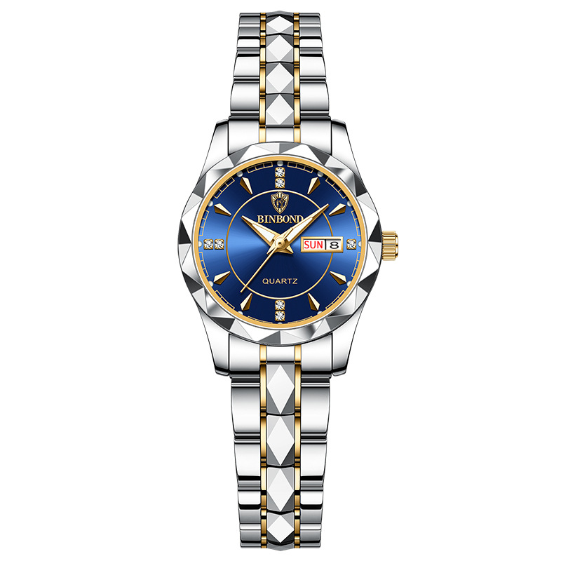 여성-나비 버클-골드 블루 페이스-골드 네일 사이