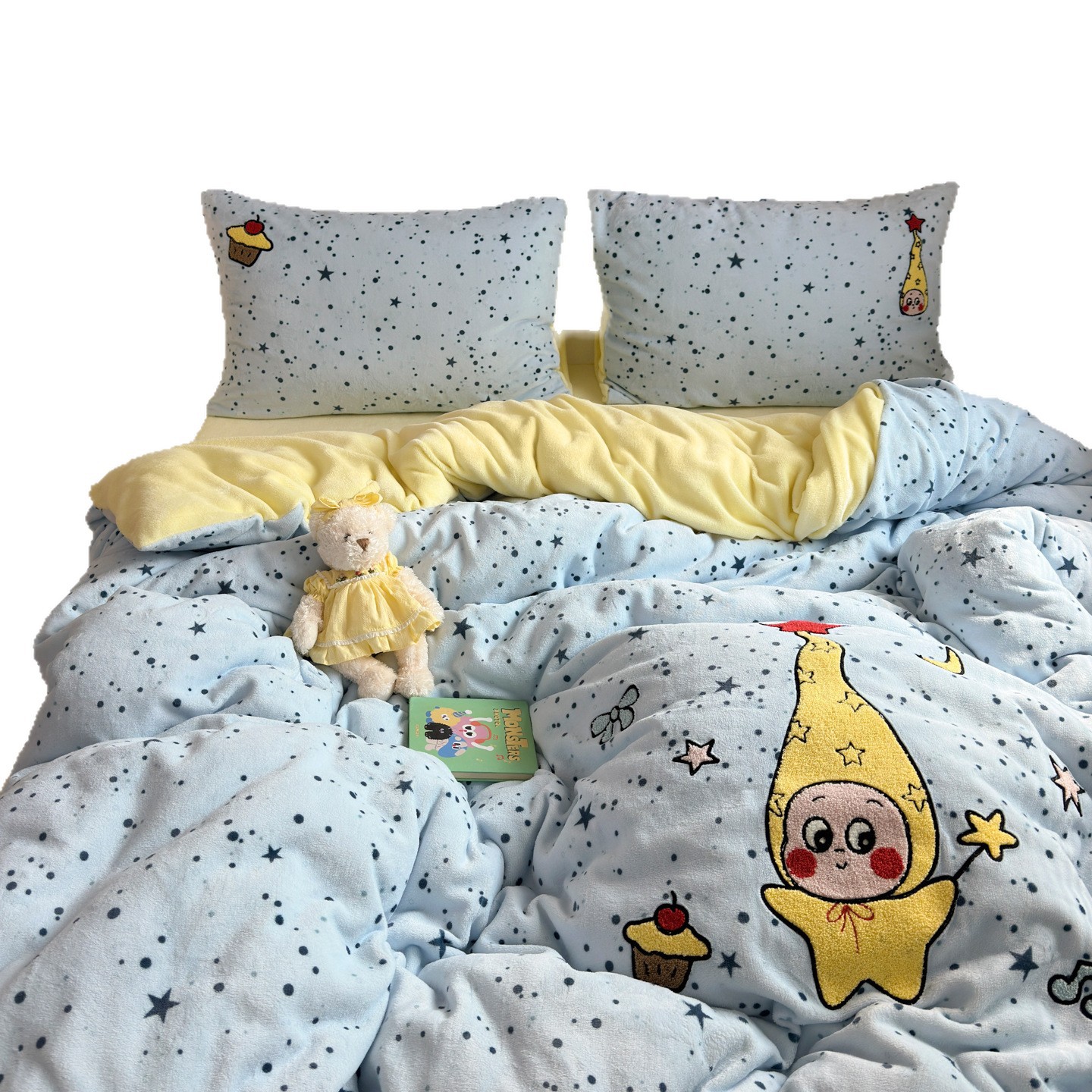 Invierno nueva toalla bordada de terciopelo de leche de cuatro piezas, sábanas calientes gruesas cubiertas de cama dormitorio más terciopelo de tres piezas