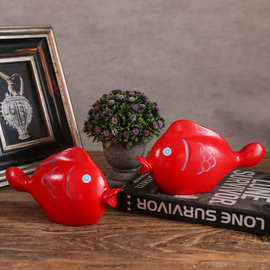 简约现代木质红色鲤鱼亲嘴鱼创意婚庆结婚桌面装饰品摆件礼物礼品