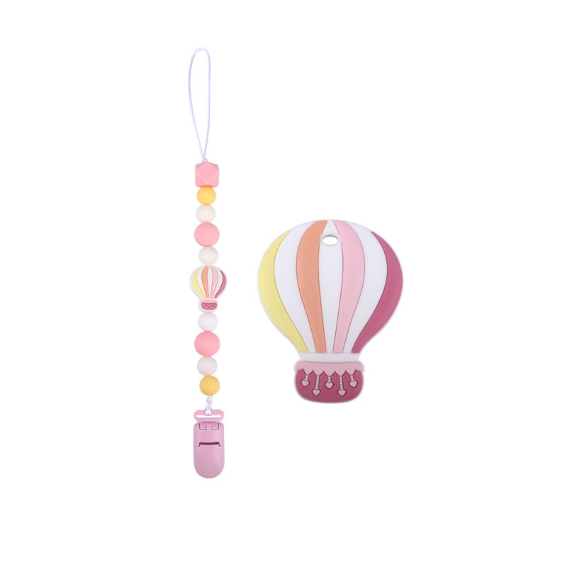 Bebé color de dibujos animados globo de aire caliente de silicona teether palo pezón anti-caída de la cadena de juguete teether traje