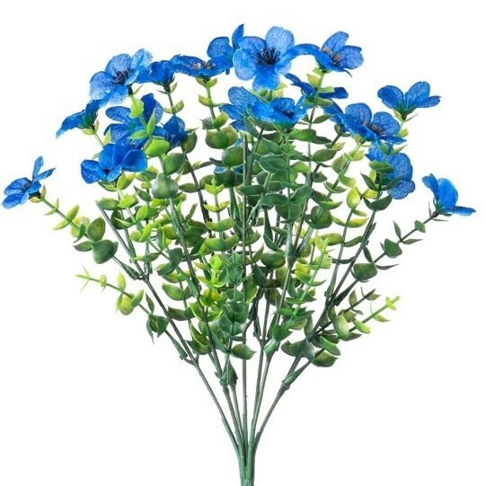 国境を越えた人気の7フォークバイオレットユーカリ造花、模擬花、緑の植物、束の装飾造花、在庫あり|undefined