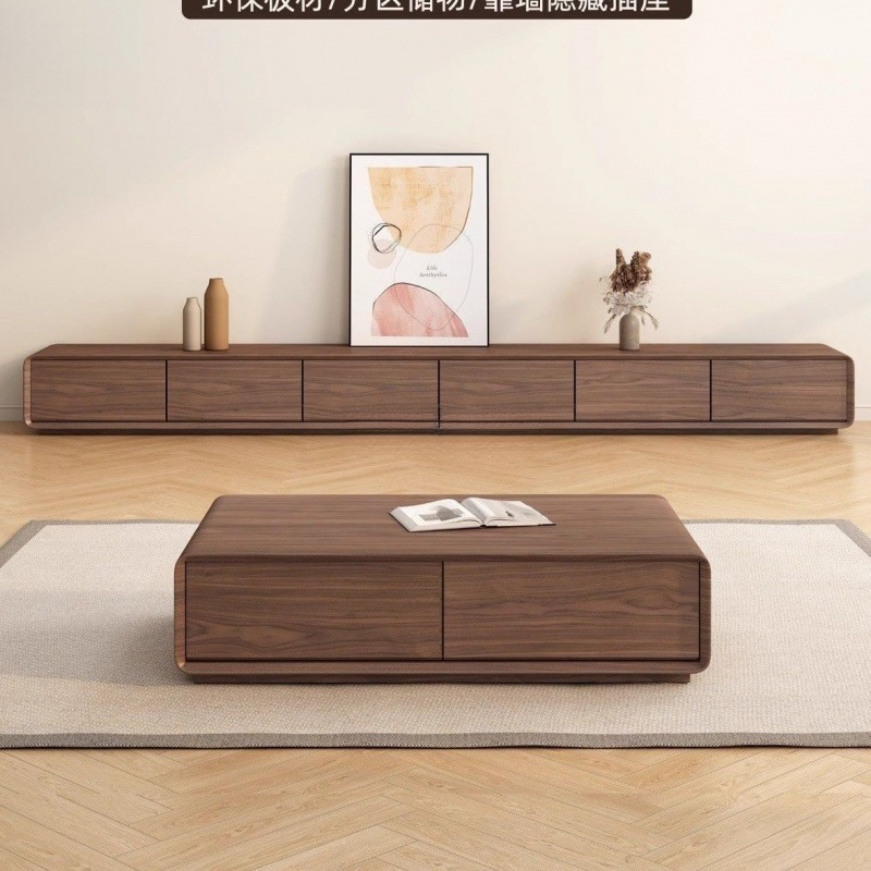 All Solid Wood Tv Cabinet Japanese Style Modern Minimalist Living Room Home Black Walnut Paint Minimalist Floor Cabinet Tv Cabinet