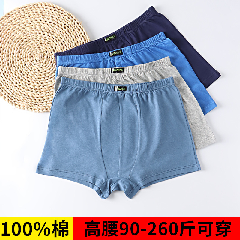 Middle-Aged and Elderly Men's Underwear 100% Cotton High-Waisted Deep-Cut Plus Fat Plus Size Underwear for Dad, Elderly and Grandpa