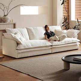 侘寂风小户型可全拆洗亚棉麻羽绒布艺沙发直排大坐深客厅落地家具