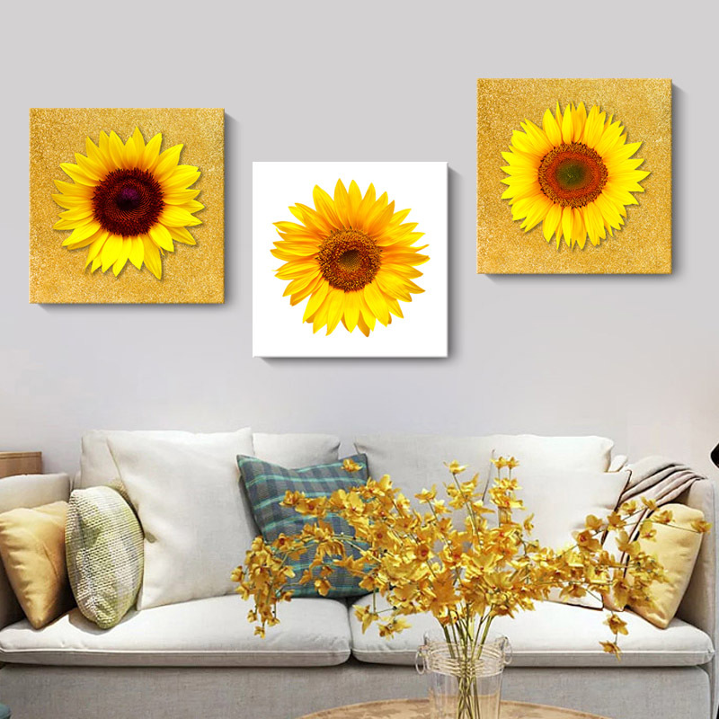 Pintura decorativa coreana girasol Sala de estar moderna y simple flores de sol colgando pintura mural del dormitorio del restaurante pintura cuadrada sin marco