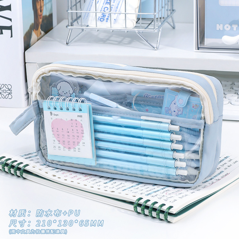 Caja de lápiz transparente de gran capacidad de tres capas chica Escuela Secundaria primaria estudiante caja de lápiz caja de papelería simple bolsa de almacenamiento