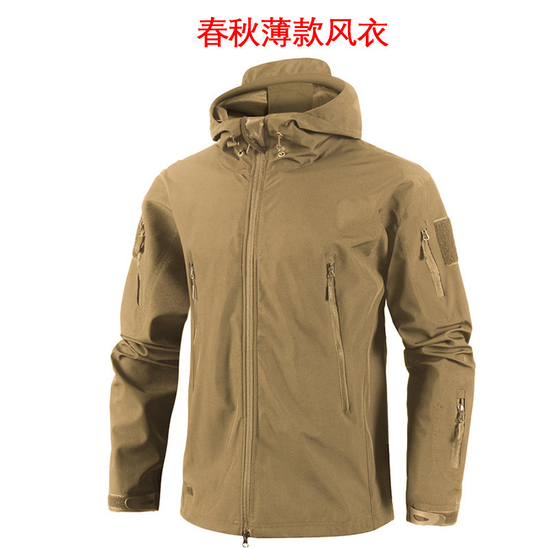 Cross-border sharkskin softshell jacket, spring and autumn thin outdoor waterproof coat, men's mountaineering clothing in stock Cross-border sharkskin softshell jacket, spring and autumn thin outdoor waterproof coat, men's mountaineering clothing in stock