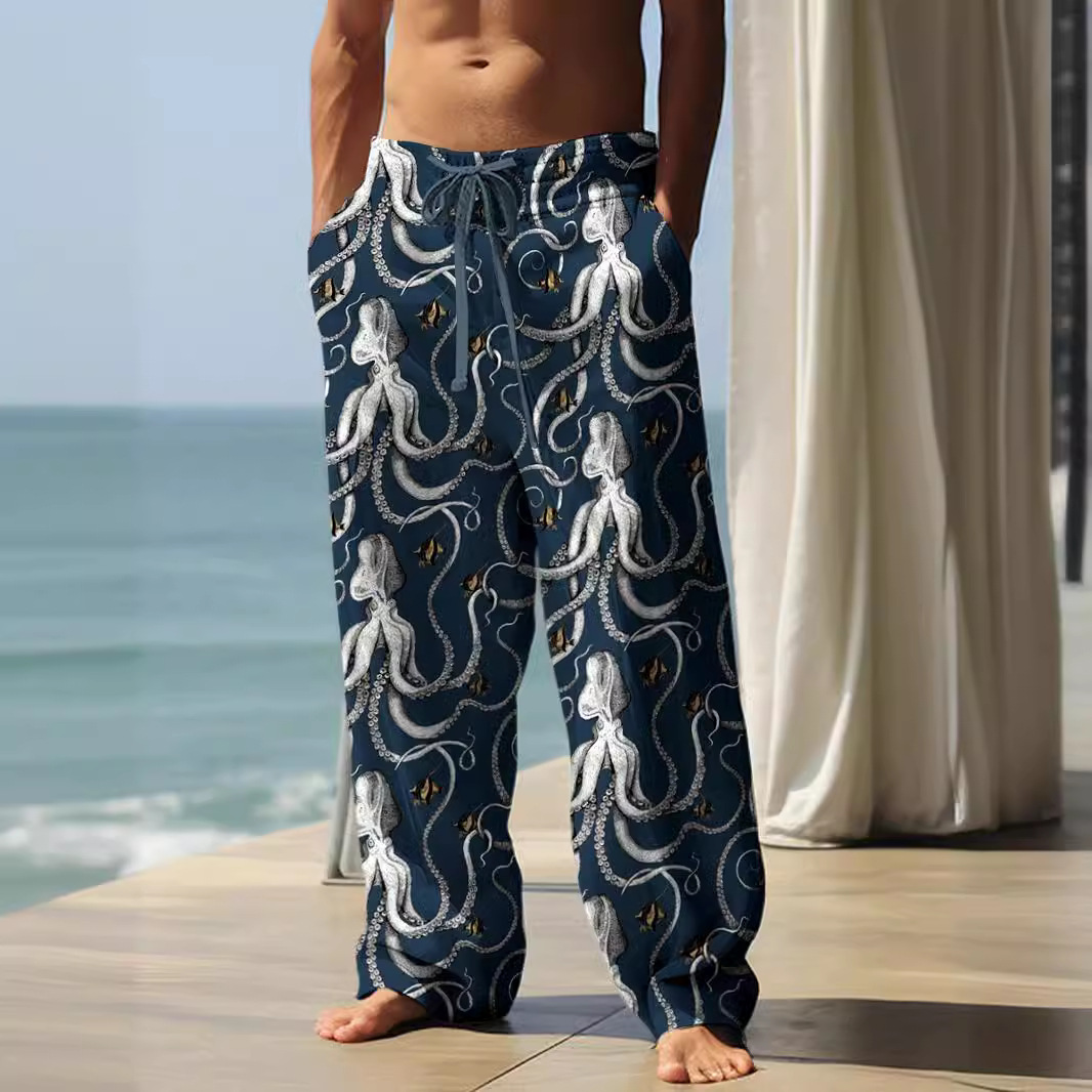 Amazon comercio exterior cuatro caras hombres vacaciones ocio octopus piernas largas rectas pantalones de impresión 3D