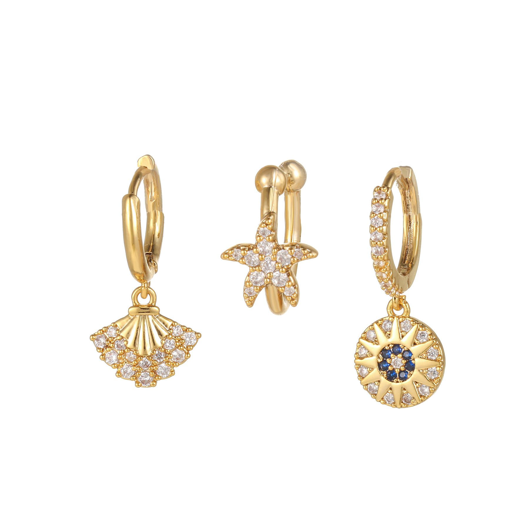 18K Gold Micro Inlaid Zircon Three-Piece Earrings Set
