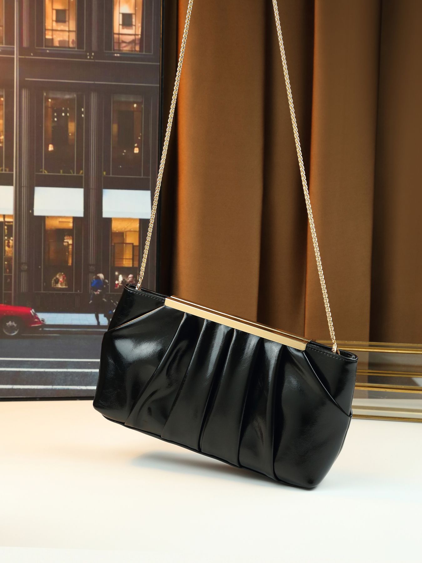 Elegante pochette da sera donna borsa a tracolla plissettata_voghion.com