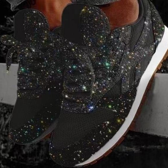 Foreign Trade Independent Station Cross-Border 2025 Autumn Platform Sequin Casual Shoes Breathable Rhinestone Thick-Soled Sports Women's Shoes