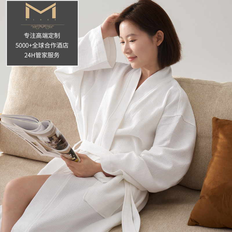 All Cotton Four Seasons Hotel Hotel Homestay Summer Waffler Bathrobe SPA Room Beauty Salon White General Code
