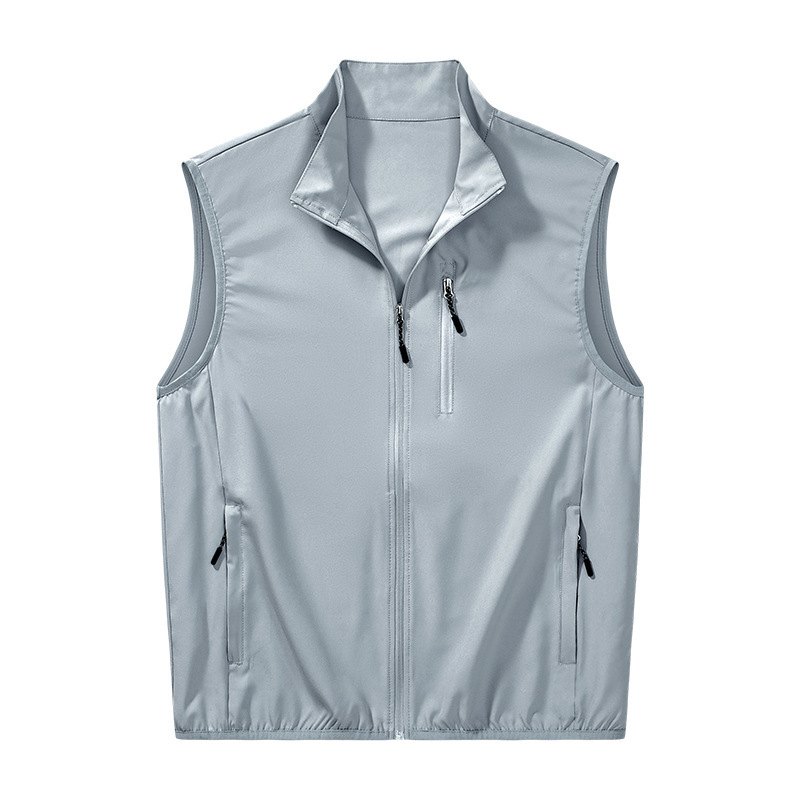 2026 Thin Vest Men's Stand Collar Vest Casual Sports Outdoor Fishing Vest Sun Protection Breathable Quick-Drying Men's Vest
