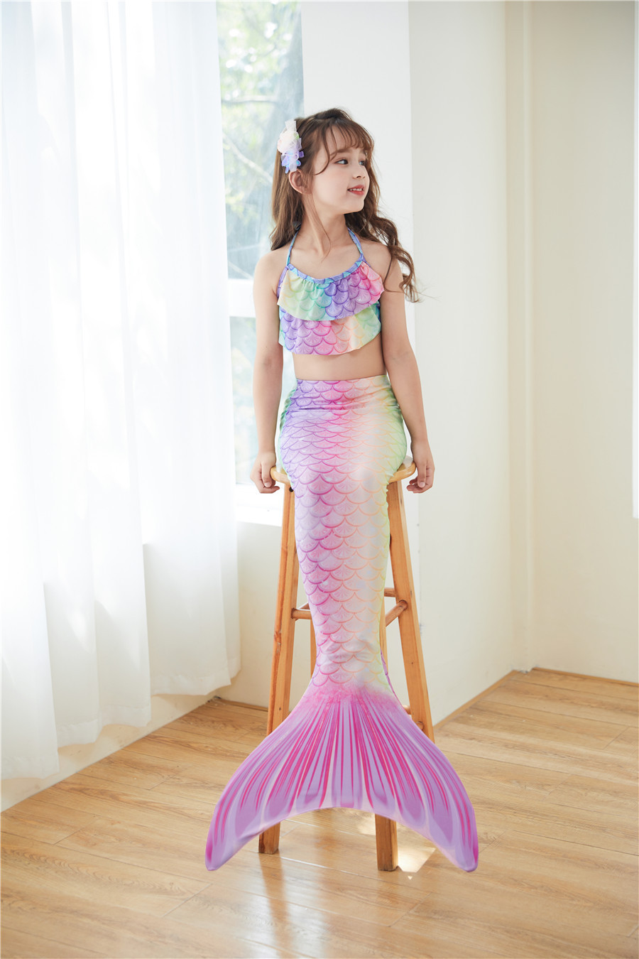 Girl's Cartoon Style Mermaid Polyester Bikinis 3 Piece Set display picture 11