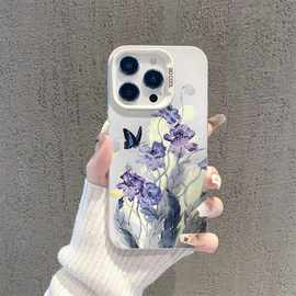 紫色花朵iPhone15Plus手机壳13/12/11苹果15Promax高级感xr/x防摔