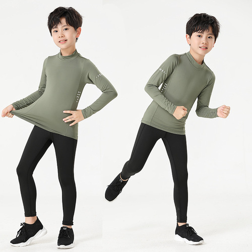 Children's Quick Dry Set Spring and Autumn New Style Elastic Tight Shorts and Top Basketball Football Sports Base Layer for Boys and Girls