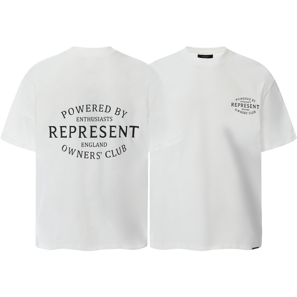 High Street REPRESENT Impresión de letras minimalistas desgastado retro lavado hombres y mujeres sueltos camiseta casual de manga corta marea
