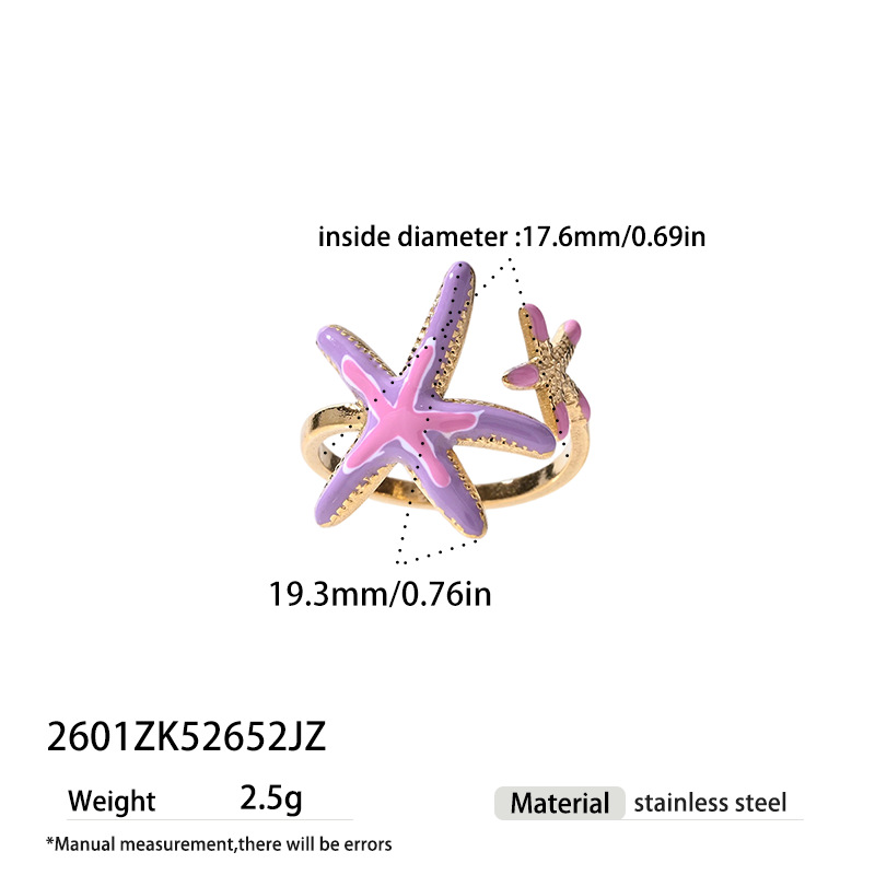 Tina Europa y América acero inoxidable transfronterizo pintado esmalte de goteo de aceite mar de vacaciones en la playa del mar estrella de mar anillo abierto para mujeres