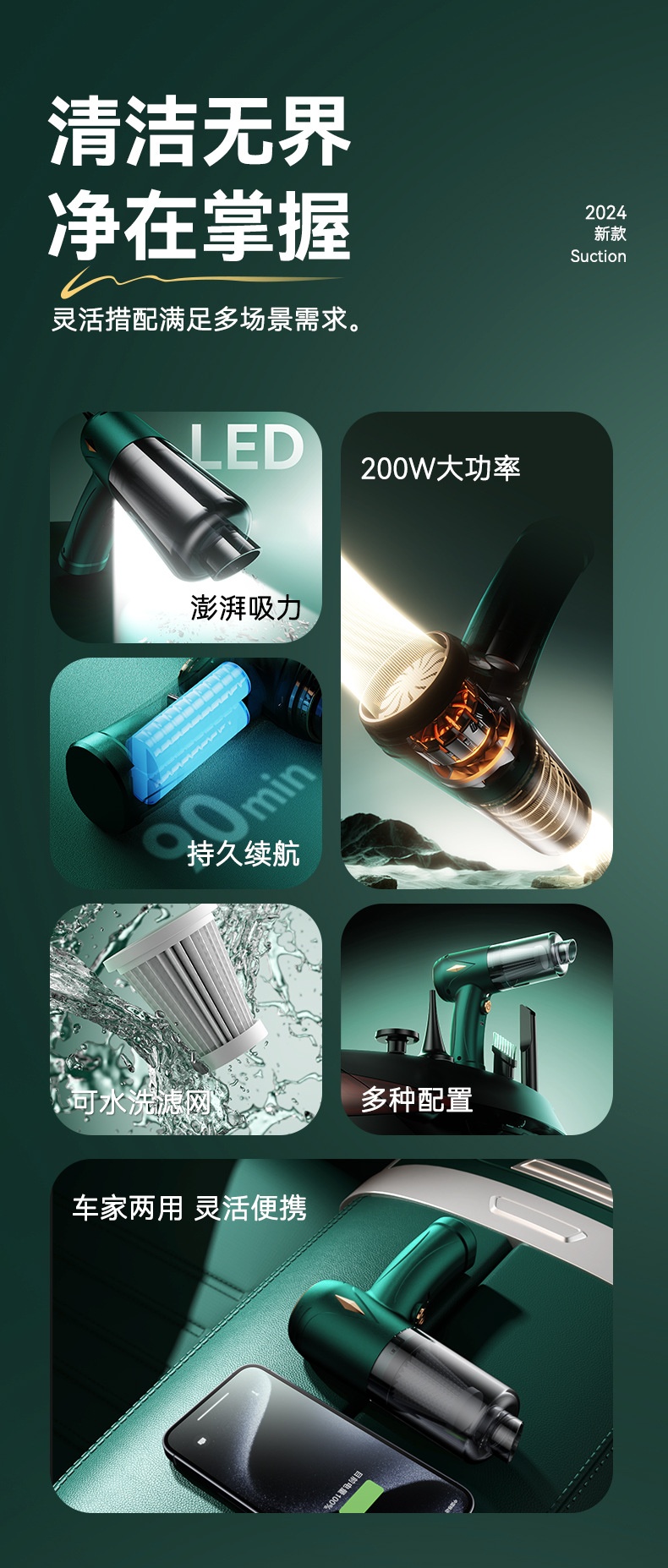 Car vacuum cleaner high-power wireless charging handheld vacuum cleaner wet and dry small home car dual-use vacuum cleaner cross-border