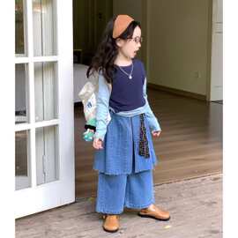 女童套装春秋背心打底衫两件套儿童洋气时髦牛仔裙裤三件2026新款