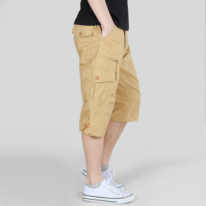 夏季鬆緊腰寬鬆工裝七分褲男耐磨透氣運動短褲加肥加大碼休閒