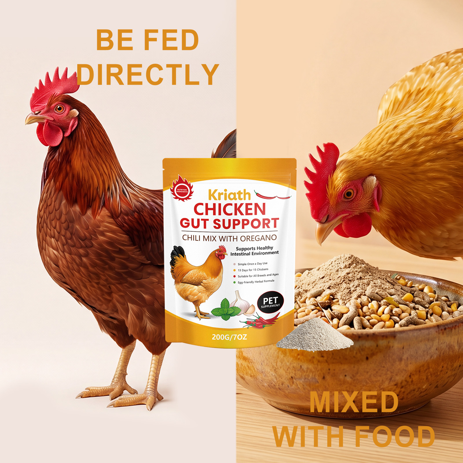 Kriath Nutritional Powder for Chickens: Specialized Feed for Egg-Laying Chickens, Promotes Feeding and Aids in the Absorption of Nutrients