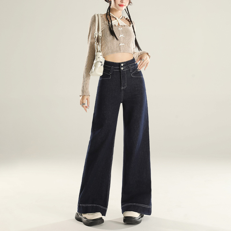 Tannin Blue Straight Jeans Women's Summer Thin 2024 New High Waist Loose Design Dipped Wide Leg Pants