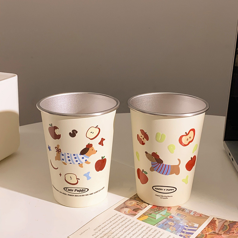 苹果小狗漱口杯浴室不锈钢刷牙杯牙缸可爱抗菌防霉牙杯情侣一对杯|undefined