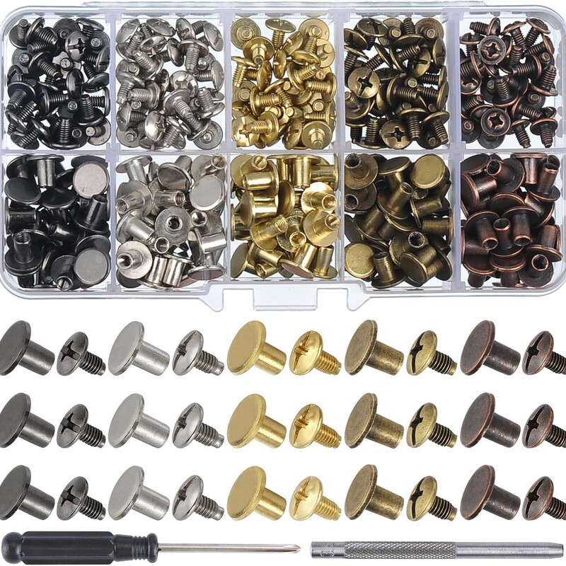 Cross-Border 150 Sets of Flat Head Locking Screws, Flat Double-Sided Rivet Buttons, Female Ledger Nails, DIY Metal Willow Rivets