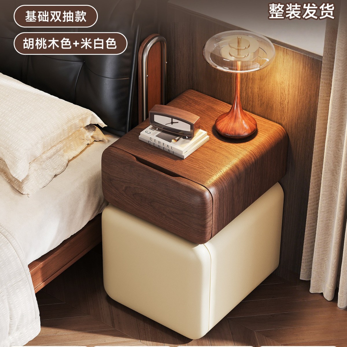 Mesa de cabecera ultra estrecha dormitorio doméstico 2026 explosión estilo medieval madera maciza pequeña cabecera estante gabinete de almacenamiento
