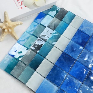 High-End Swimming Pool Special Crystal Glass Mosaic Blue Bath Pool Hot Spring Pool Water Ripple Tiles