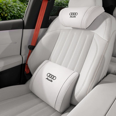 Support, Neck Pillow and, Headrest - small-k-velvet-off-white-audi-headrest-lumbar-support-set