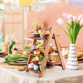 跨境兔子造型托盘复活节卡通零食甜品架多层水果蛋糕展示架甜品盘