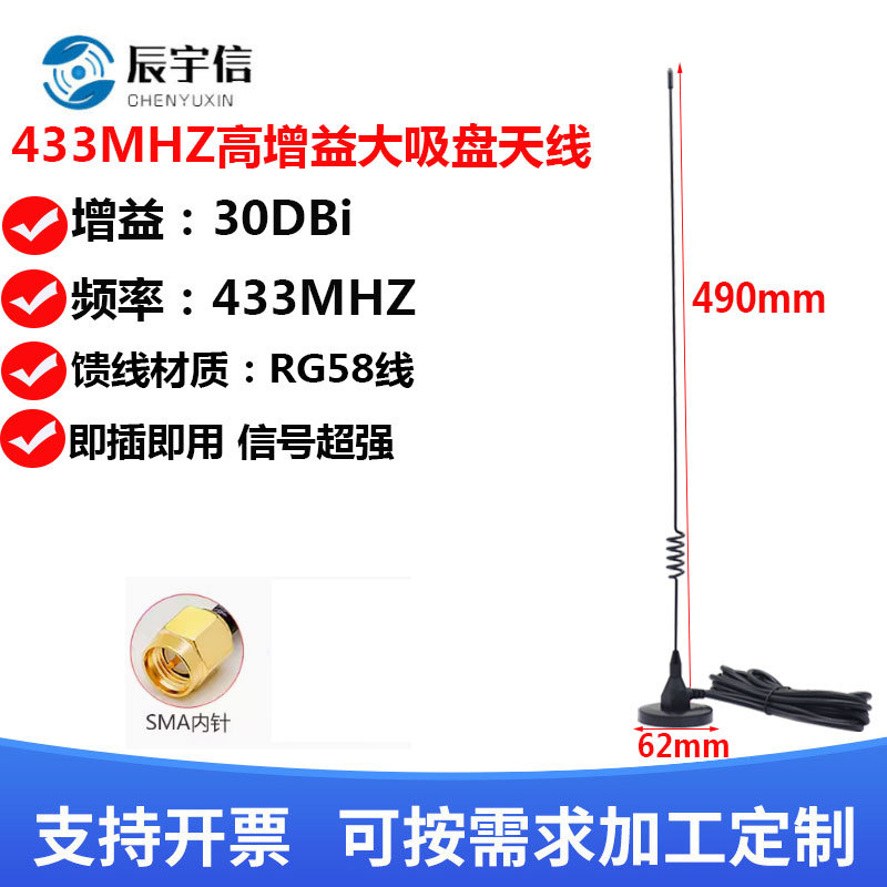 433MHZ天线  30dbi大吸盘天线 远距离高增益全向数传模块车载天线