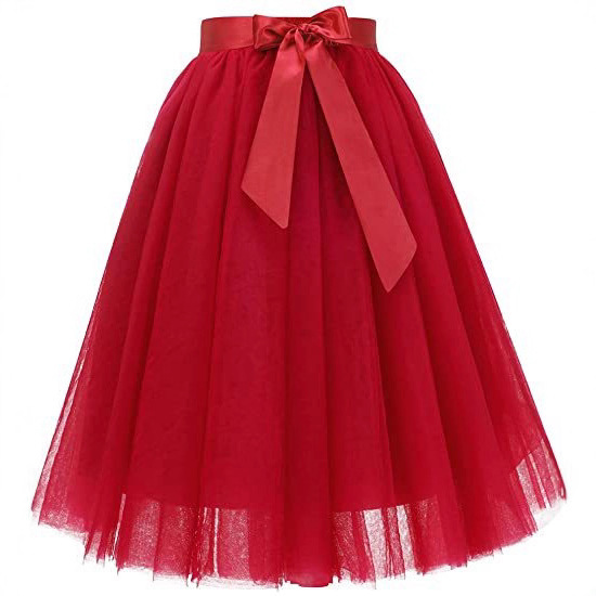 Skirt Knee-length Tulle Skirt A Swing 5-Layer Mesh Puffy Skirt Party Skirt Formal Dance Dress