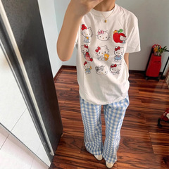 通気性、スリム、レイジー、アメリカンコットン半袖Tシャツ、レディースハローキティプリント半袖Tシャツ、メンズ