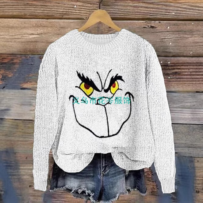 Amazon Cross-Border D Digital Print Pullover Grinch Women's Sweater Round Neck Sweatshirt with 3D Print