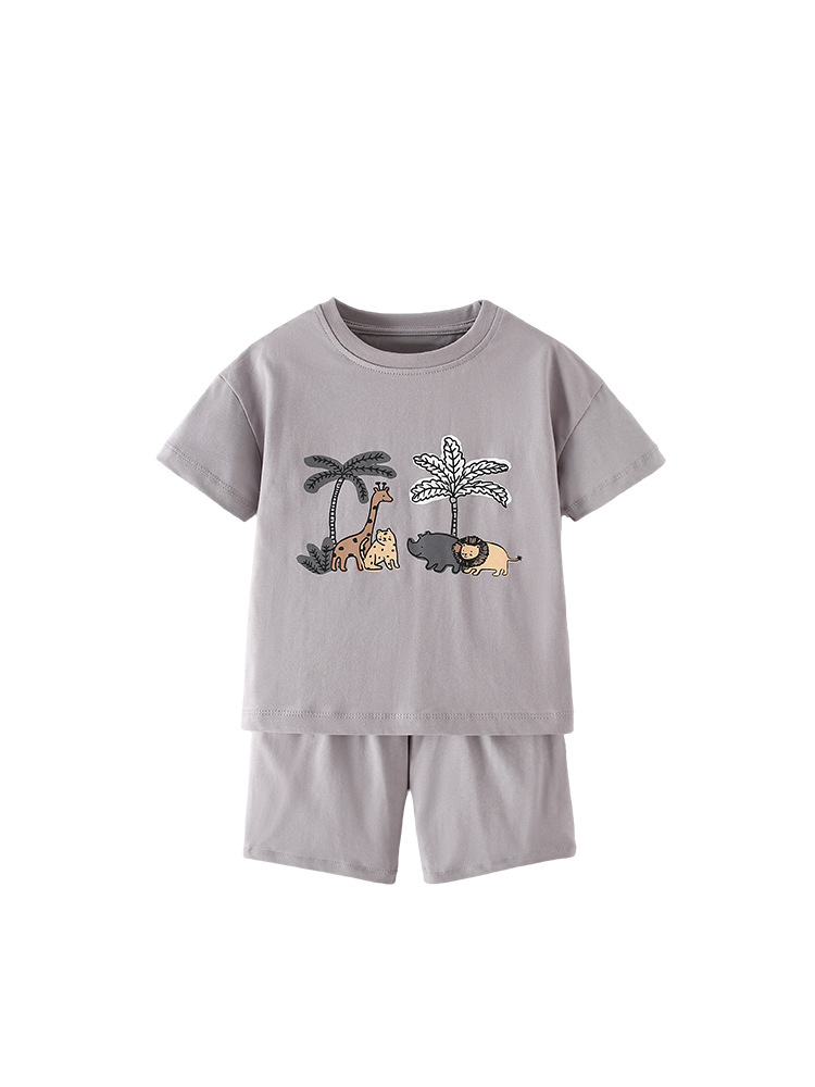 Malwee transfronterizo verano nuevo conjunto de niños niños pequeños y medianos niños pequeños y niños pequeños ociosos impresión europea y americana cuello redondo cómodo conjunto de dos piezas