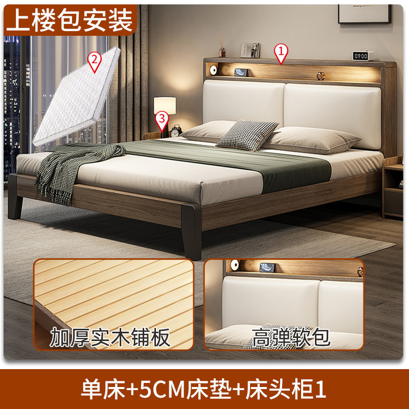 实木床1.8x2米双人床1.5米家用小户型出租房民宿1.2m单人床架|undefined