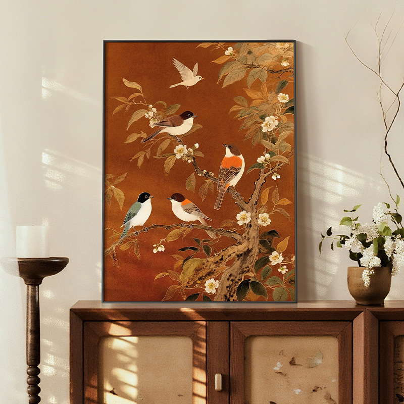 Joyful Expressions: Song-Style Aesthetic Hanging Paintings for Living Room Tv Cabinet Decoration, New Chinese-Style Tea Room Zen Flower and Bird Wall Art Joyful Expressions: Song-Style Aesthetic Hanging Paintings for Living Room Tv Cabinet Decoration, New Chinese-Style Tea Room Zen Flower and Bird Wall Art