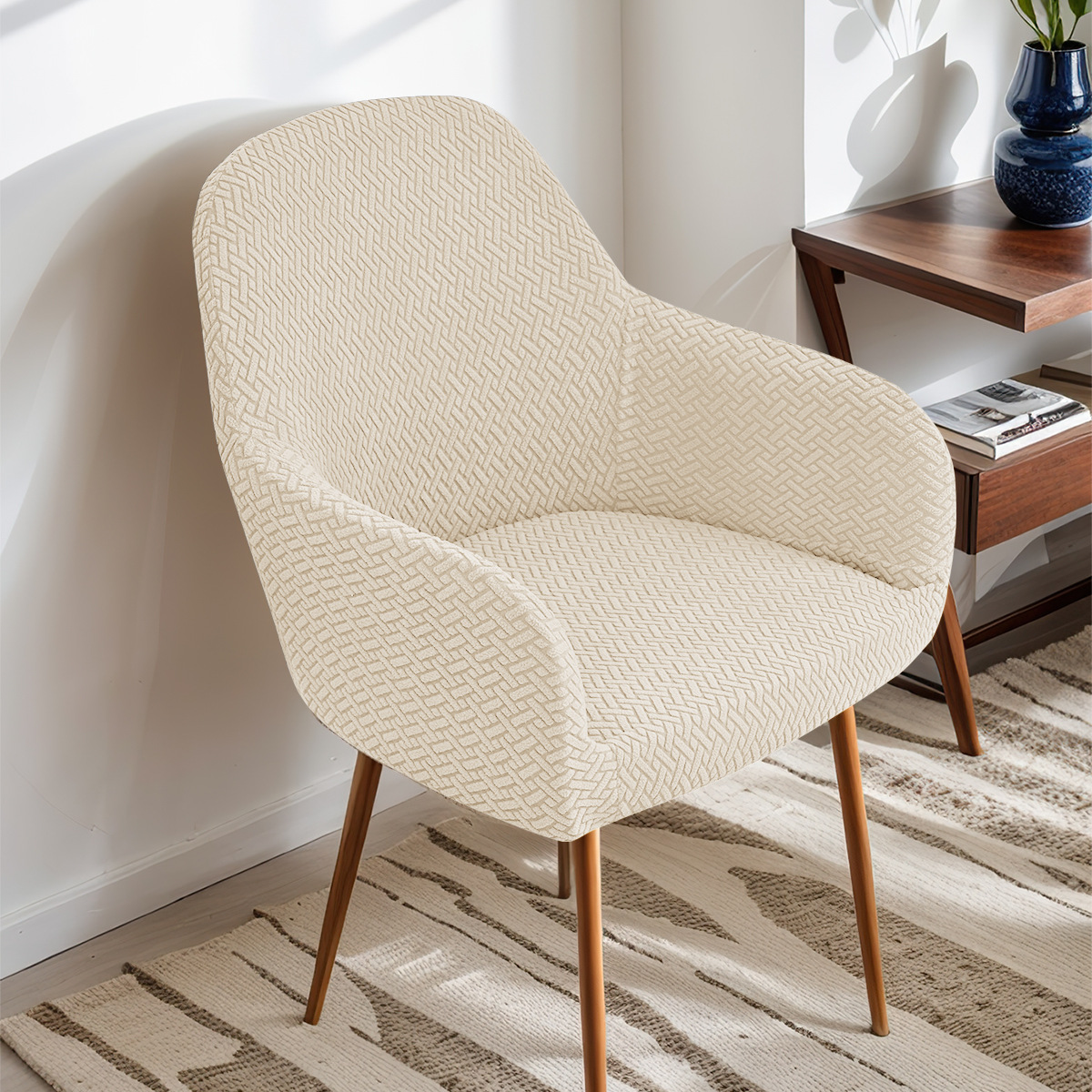 Nueva funda curva para silla con rayas transfronterizas, reposabrazos altos, funda elástica para silla de forma especial, funda para silla de comedor de hotel, emitida por TEMU